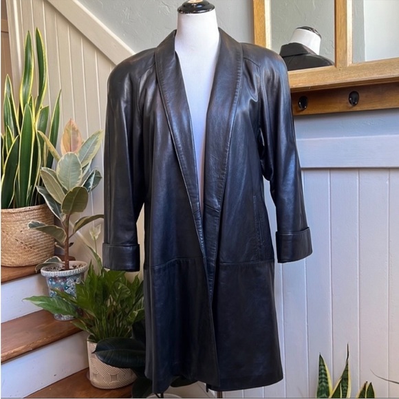 Maxima for Neiman Marcus Lambs Leather Coat in Black - Picture 1 of 16